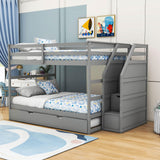 Full Over Full Bunk Beds with Stairs and Storage, Trundle - [Wood, Cabinets]