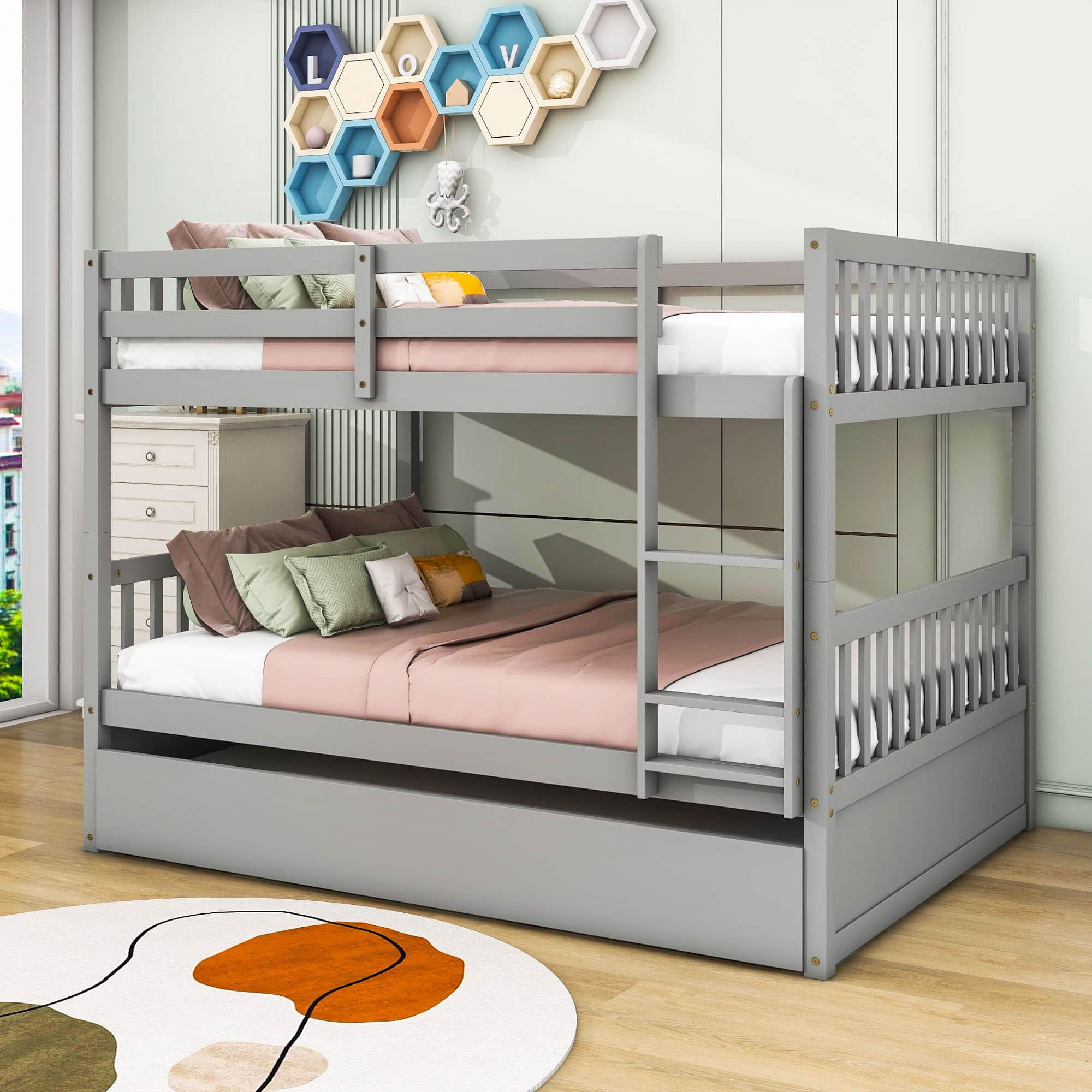 Convertible Full Over Full Bunk Beds with Trundle for Kids, Teens - [Wooden]