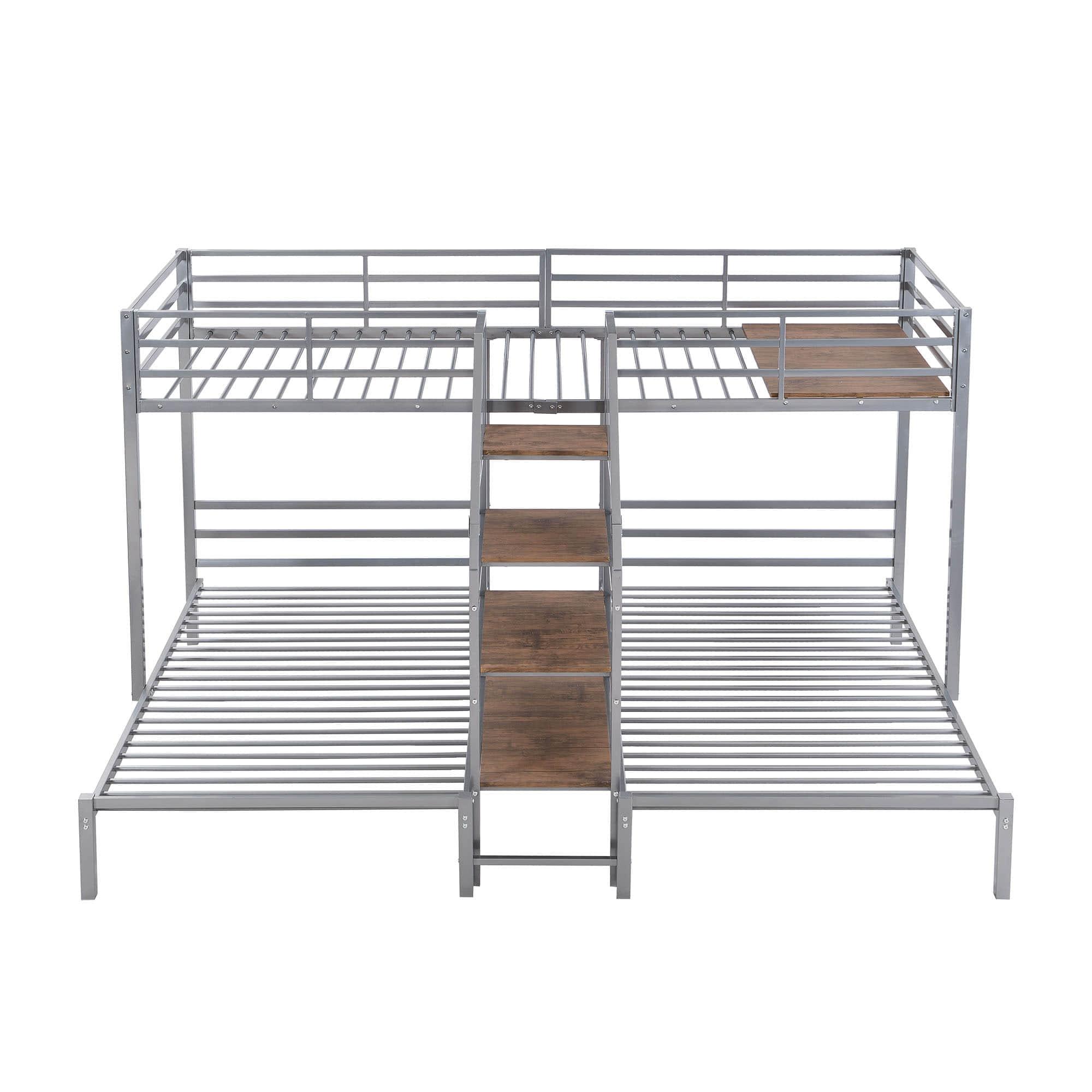 Twin Over Twin & Twin Triple Bunk Beds with Stairs and Storage - [Metal, Shelves]