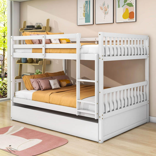 Convertible Full Over Full Bunk Beds with Trundle for Kids, Teens - [Wooden]