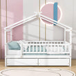 Twin Size Wood House Toddler Bed Frame with Rails and Storage