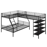 Twin Over Full Loft Triple Bunk Beds with Storage Shelves - [Metal, L-Shaped]