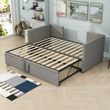 Twin Size Upholstered Daybed with Adjustable Pop Up Trundle