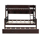 Wooden Twin Over Full Bunk Beds with Trundle and Storage Bookshelves