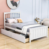 Wood Kids Storage Bed Frame with Headboard and Drawers