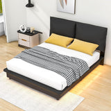 Upholstered Modern Queen Bed Frame with Headboard and LED Lights