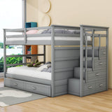 Full Size Bunk Beds with Stairs and Trundle, Storage for Kids, Adults