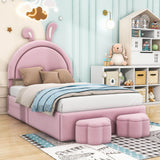 Twin Size Velvet Upholstered Princess Platform Bed Frame with Headboard