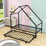 Twin Size Metal Tent House Bed Frame with Twin Trundle Bed