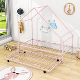 Twin Size Metal Tent House Bed Frame with Twin Trundle Bed