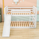 Low Full Over Full Bunk Beds with Slide for Kids Toddler - [Wooden]