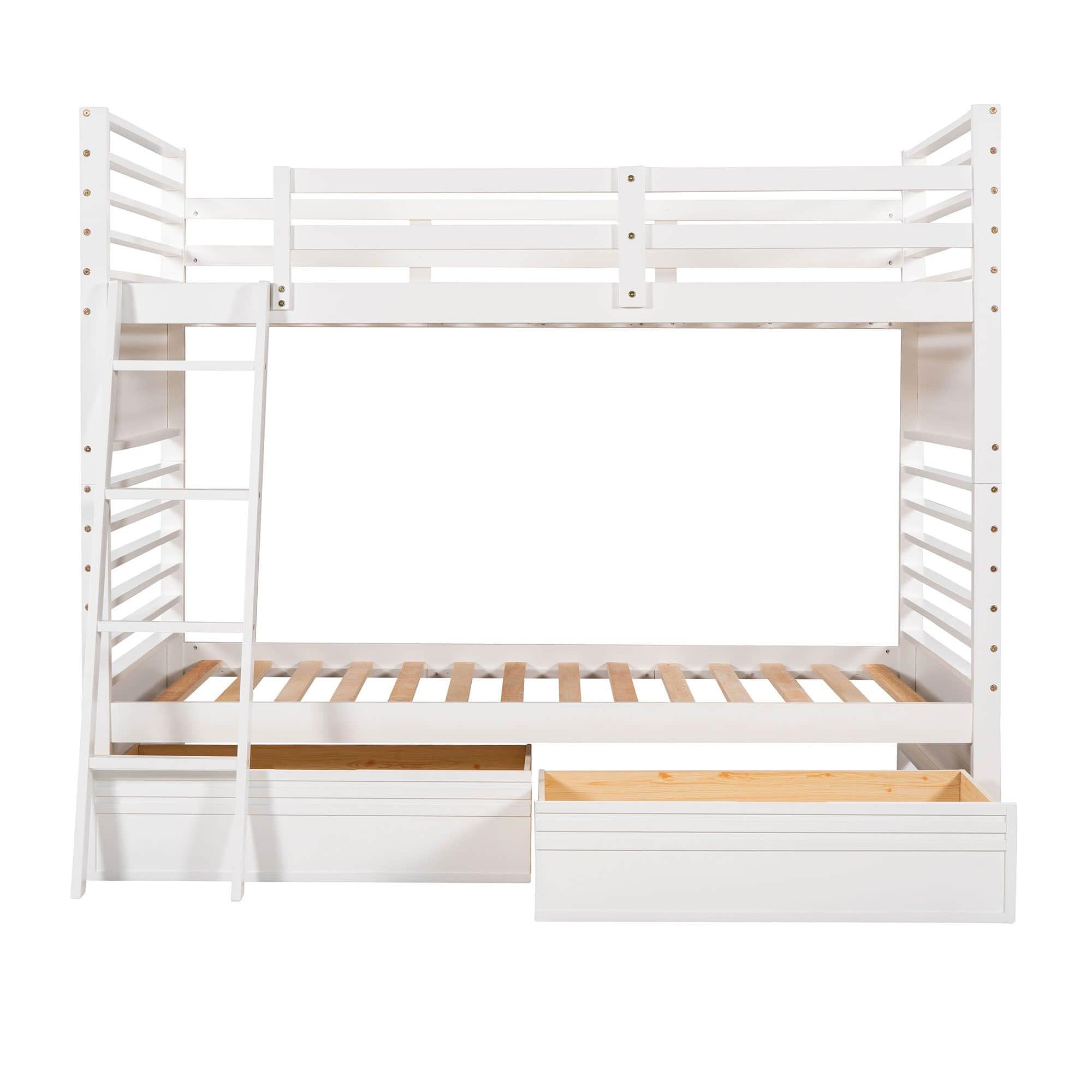 Convertible Twin Over Twin Wooden Bunk Beds with Storage Drawers