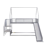 Metal House Twin Loft Bunk Beds for Kids with Stairs and Slide - [Low]