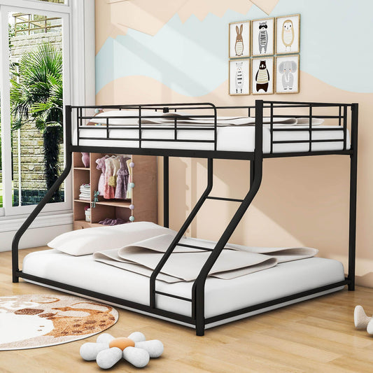 Twin XL Over Queen Metal Floor Loft Bunk Beds for Adults, Kids