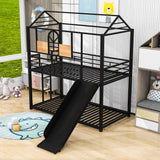 Low House Twin Over Twin Bunk Beds with Slide for Kids Toddler - [Metal]