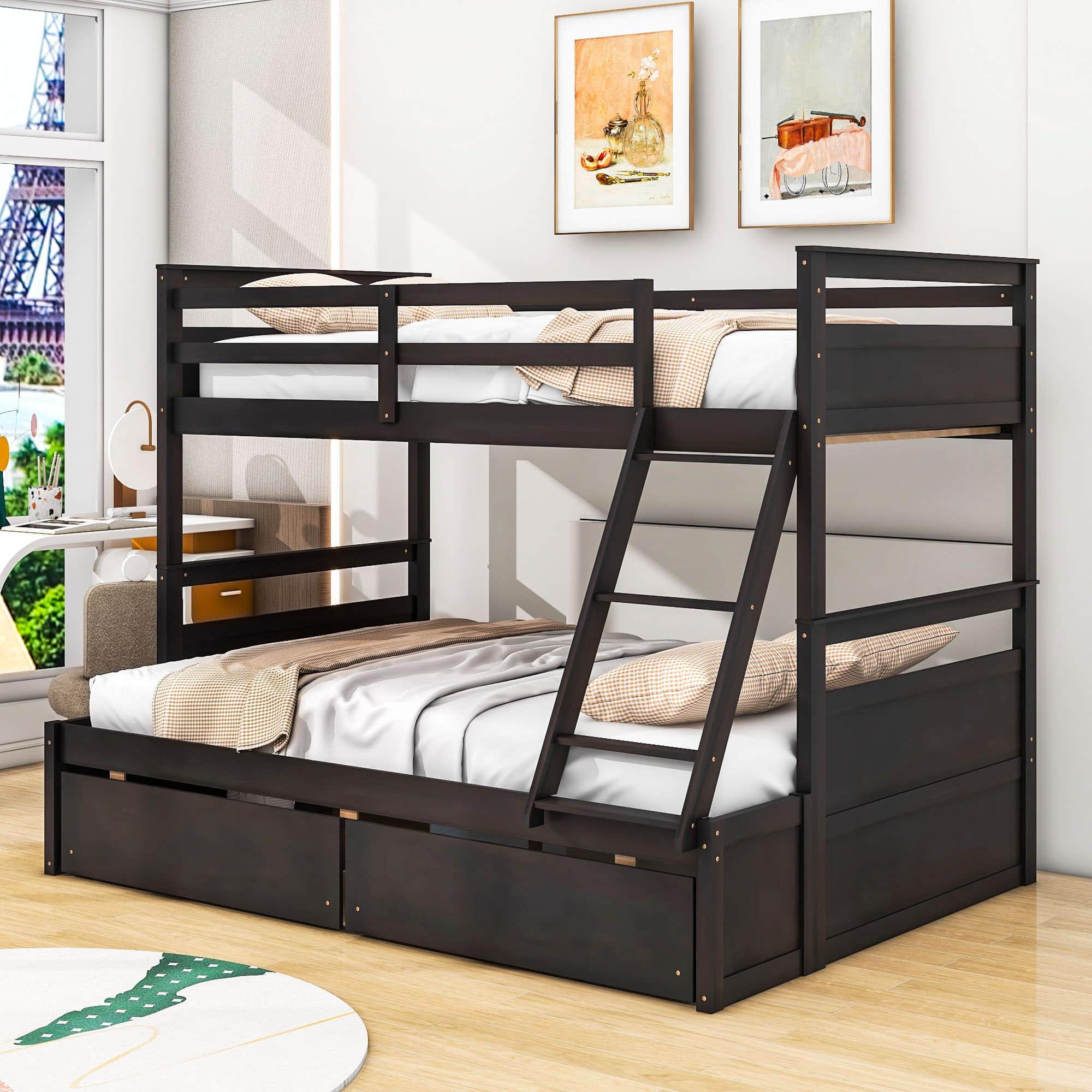 Wooden Twin Over Full Bunk Beds with Storage Drawers for Kids, Adult - [Convertible]