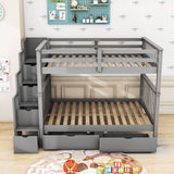 Wooden Convertible Full Over Full Bunk Beds with Stairs and Storage