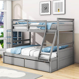 Wooden Twin Over Full Bunk Beds with Storage Drawers for Kids, Adult - [Convertible]