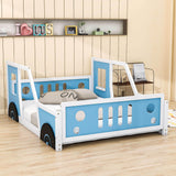 Wood Full Size Car-Shaped Floor Bed Frame with Rails for Boys