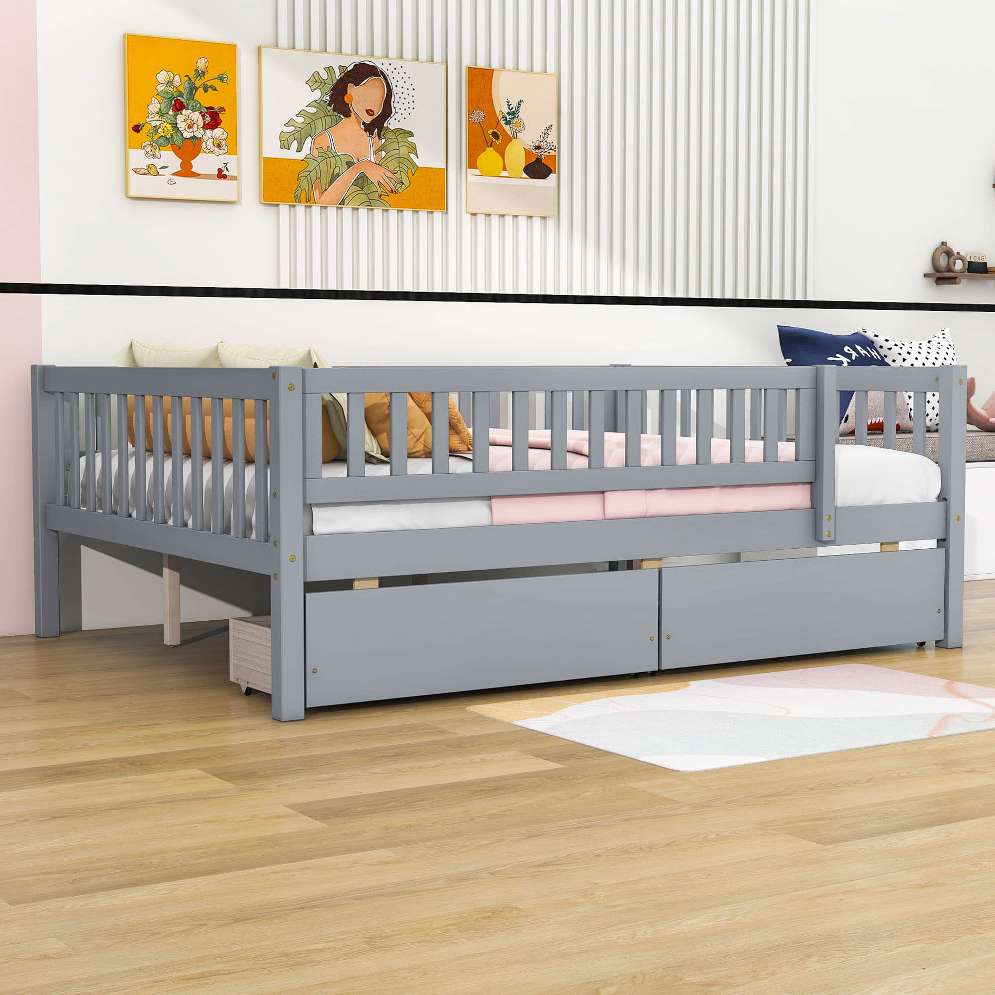 Full Size Toddler Nursery Daybed with Storage Drawers