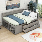 Wood Full Size Daybed with Storage Drawers and Shelves for Kids, Adults