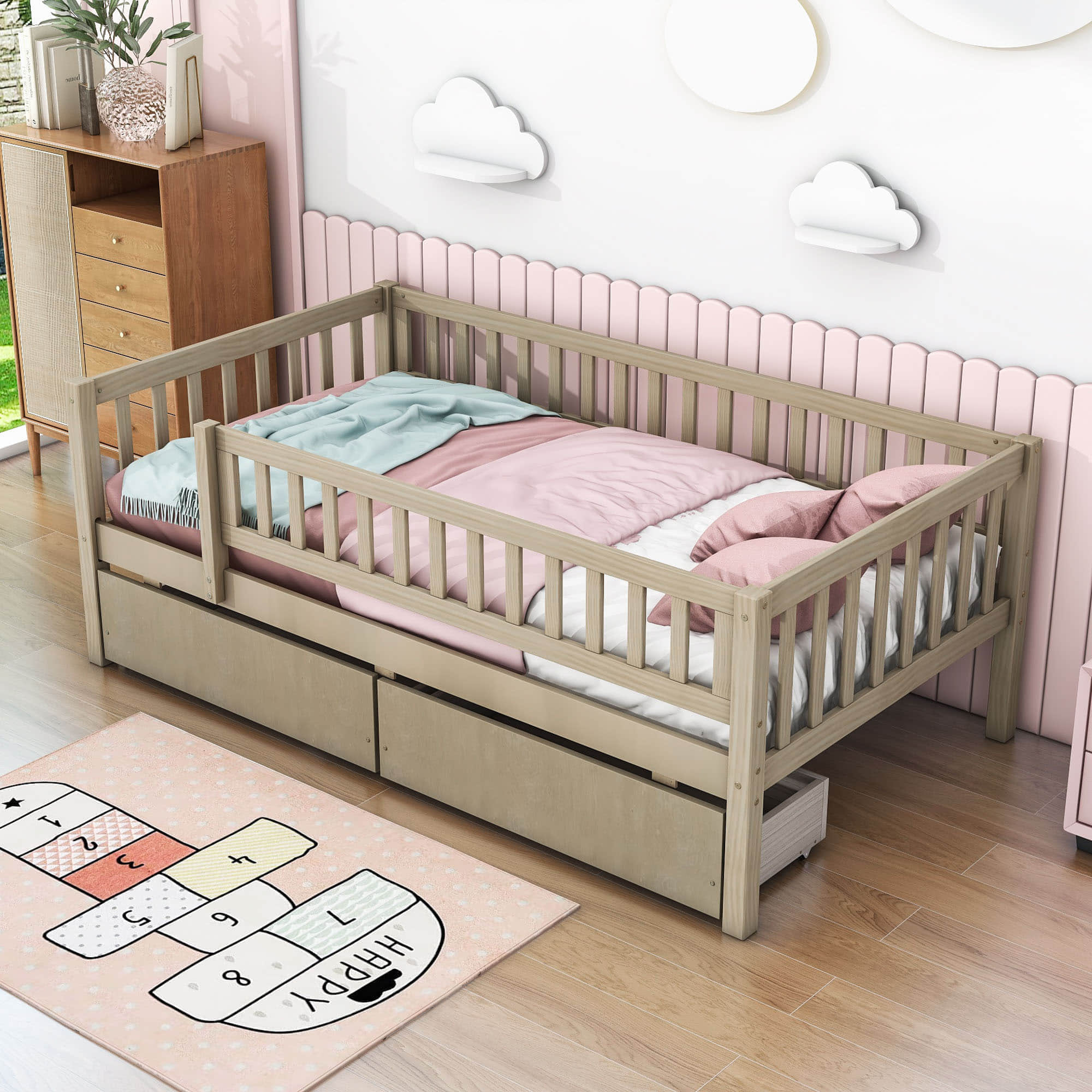 Twin Size Toddler Nursery Daybed with Storage Drawers