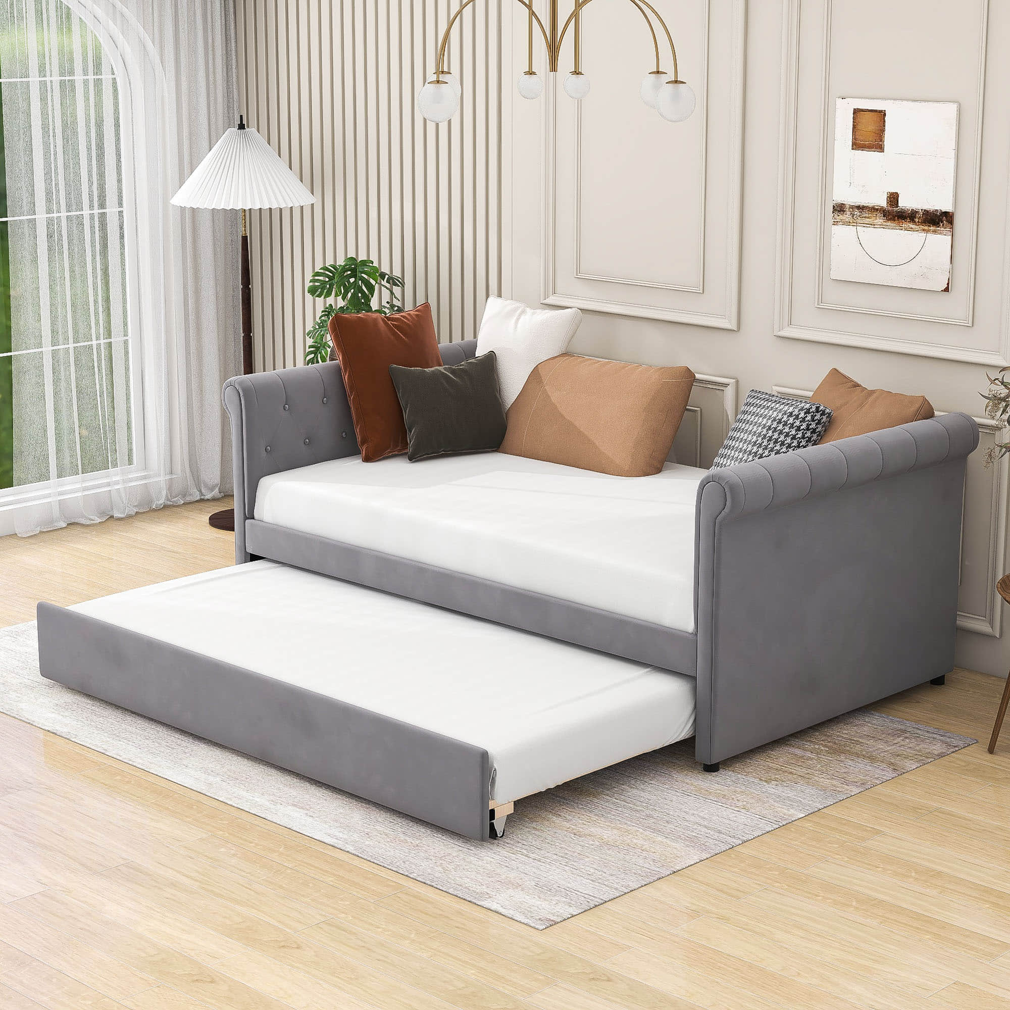 Modern Luxury Twin Size Upholstered Daybed with Trundle for Adults - [Backless]