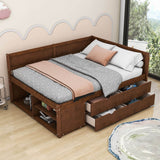 Wood Full Size Daybed with Storage Drawers and Shelves for Kids, Adults