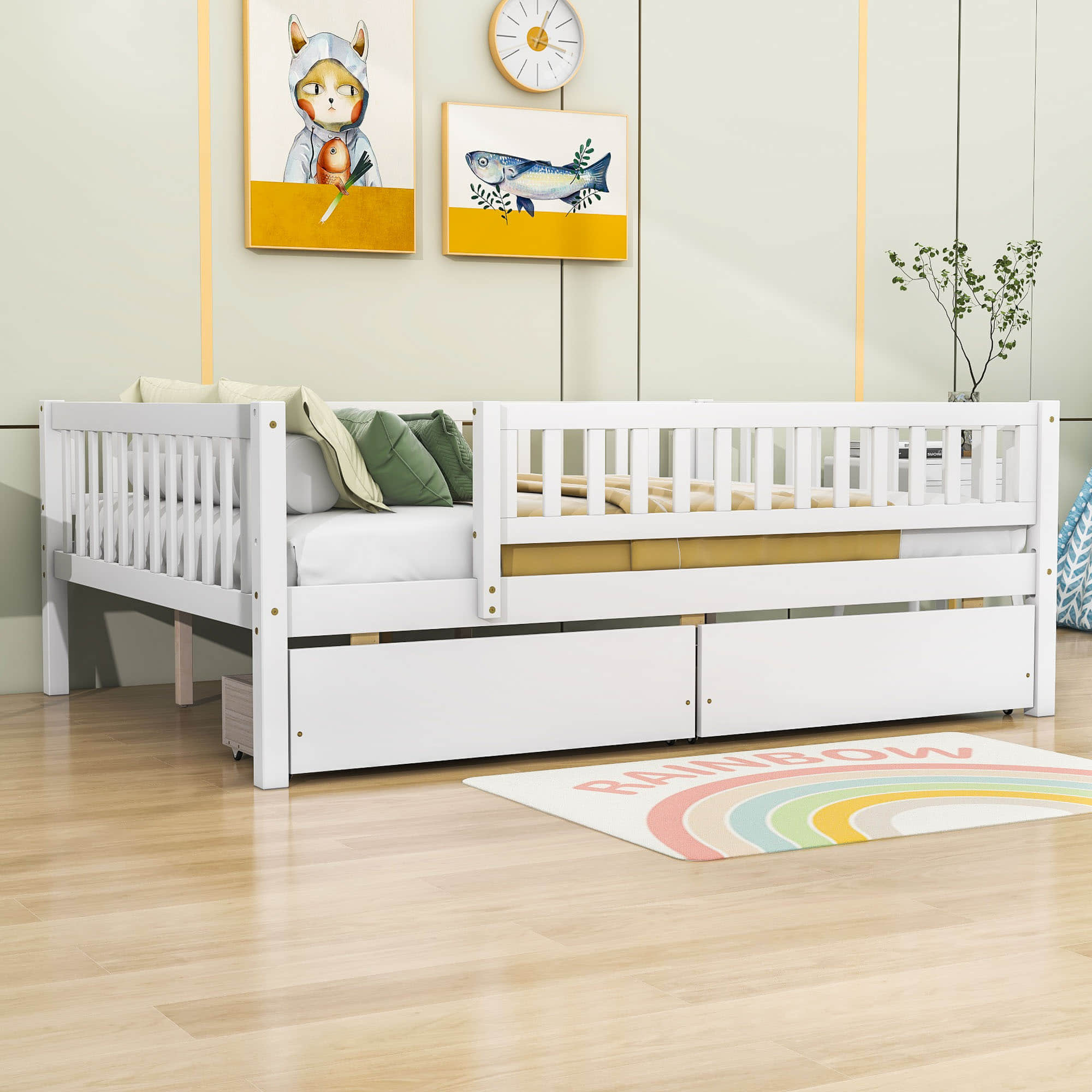 Full Size Toddler Nursery Daybed with Storage Drawers