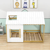 Full Size Farm House Montessori Floor Bed Frame with Roof, Window