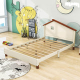 Full Size Wood Platform Bed with House-Shaped Headboard for Girls