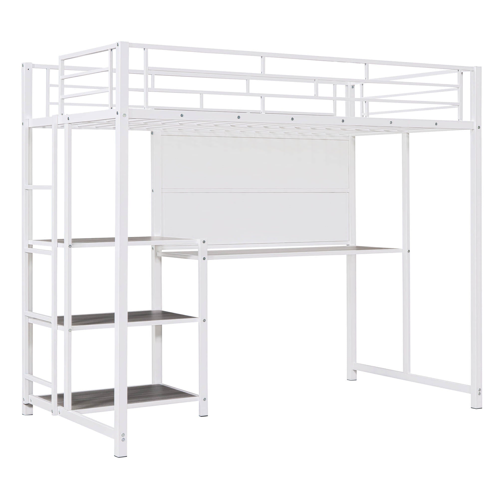 Metal Twin Loft Bed with Desk and Storage Shelves for Adults, Kids