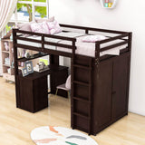 Wood Twin Loft Bed with Desk and Storage for Kids, Adults - [Wardrobe]