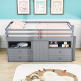 Low Twin Loft Bed Frame with Storage for Kids - [Drawers, Cabinet, Shelves]