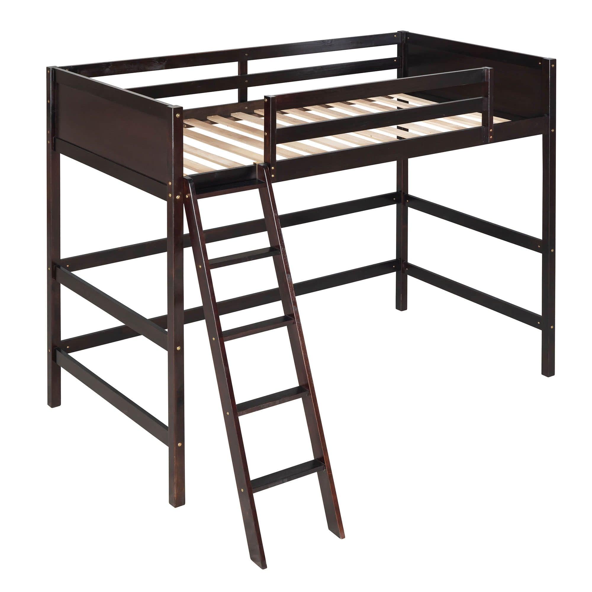 Solid Wood Twin Loft Bed with Interchangeable Ladder for Kids, Adults- [Medium]