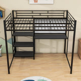 Full Size Metal Loft Bed with Desk and Storage Shelves for Adults, Kids