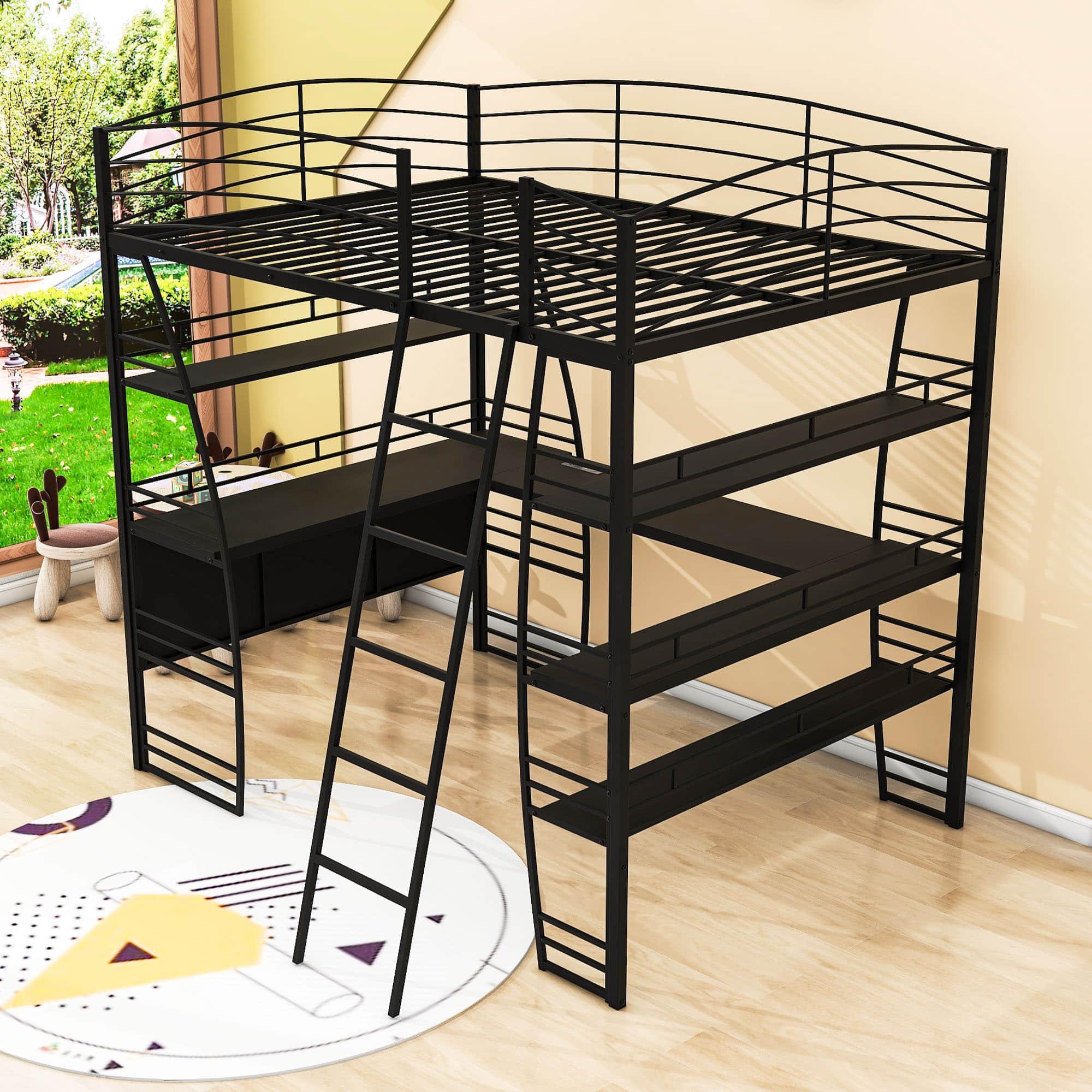 Metal Full Size Loft Bed with Desk and Storage for Adults, Gamer