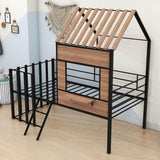 Kids Metal Low Twin Tree House Loft Bed with Window, Roof