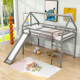 Wood House Twin Loft Bed for Kids with Slide