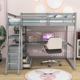 Full Size Loft Bed with Desk and Storage for Adults, Teens, Jr - [Wood]