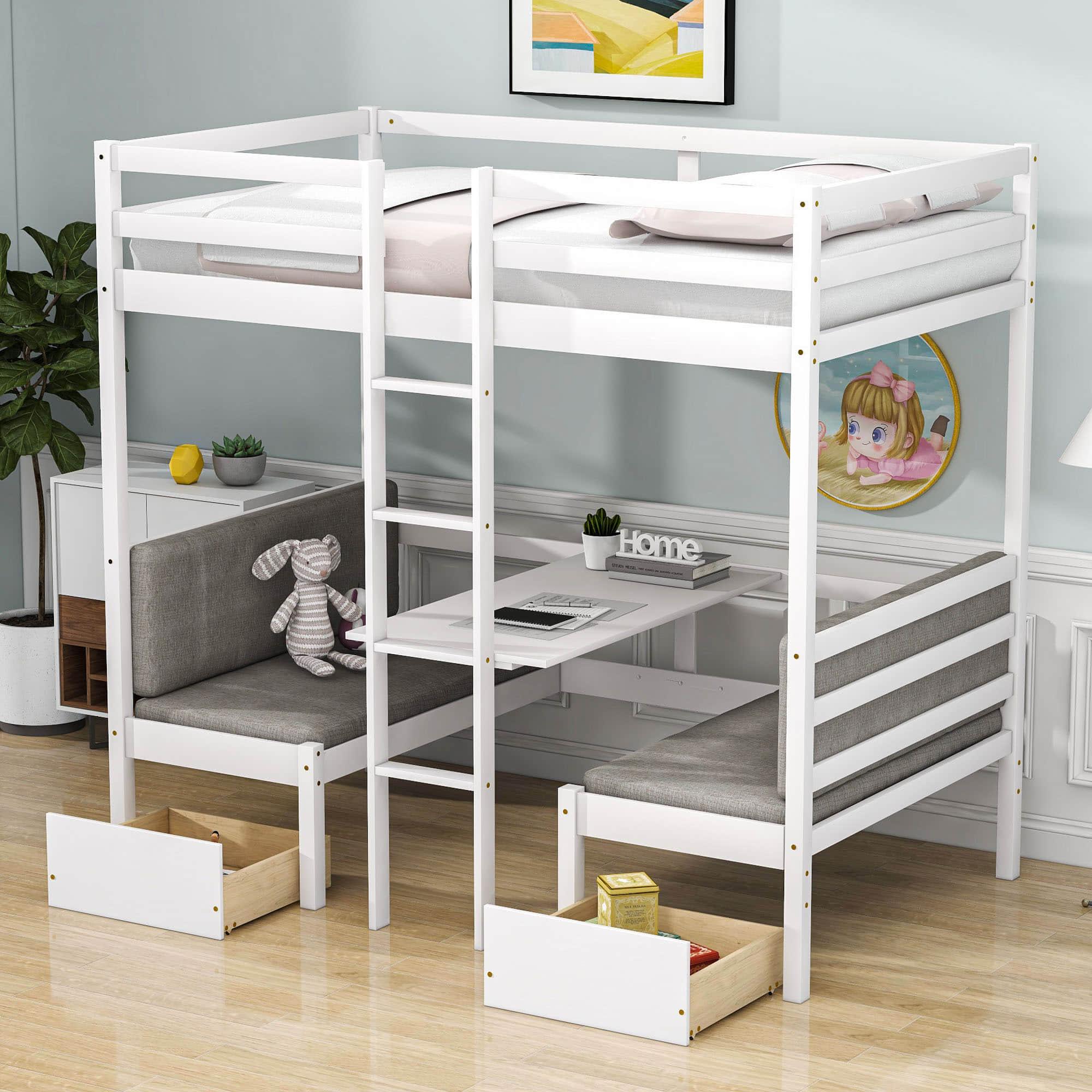 Convertible Twin Loft Bed with Couch and Table, Storage - [Wood, Drawers]