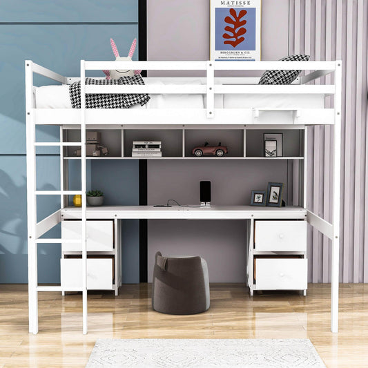 Modern Smart Full Size Loft Bed with Desk and Storage for Adults, Kids