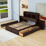 Full Platform Bed Frame with Twin Trundle Bed and Storage Headboard