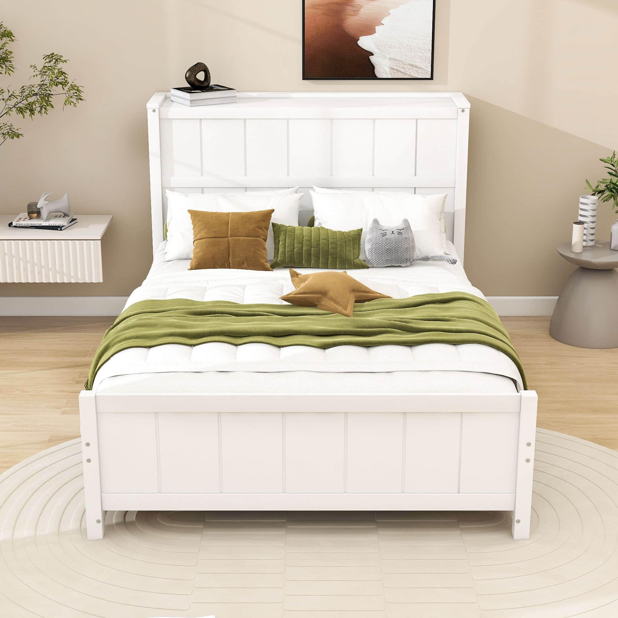 Wooden Full Size Platform Bed with Headboard and Storage - [Drawers, Shelves]