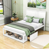 Wooden Full Size Platform Bed with Storage - [Drawers, Shelf]