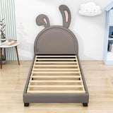 Cute Low Twin Girls Leather Upholstered Platform Bed with Headboard