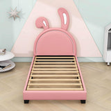 Cute Low Twin Girls Leather Upholstered Platform Bed with Headboard