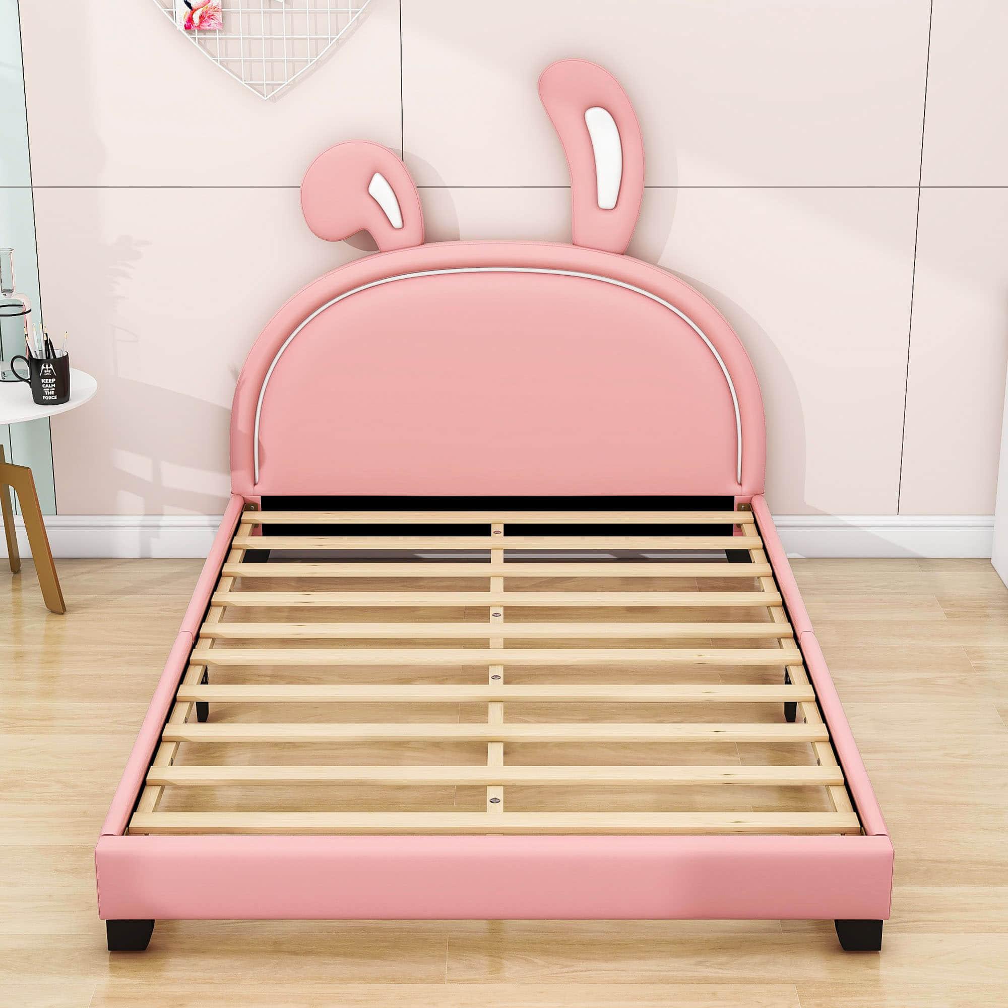 Cute Low Full Girls Leather Upholstered Platform Bed with Headboard