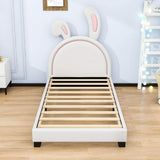 Cute Low Twin Girls Leather Upholstered Platform Bed with Headboard