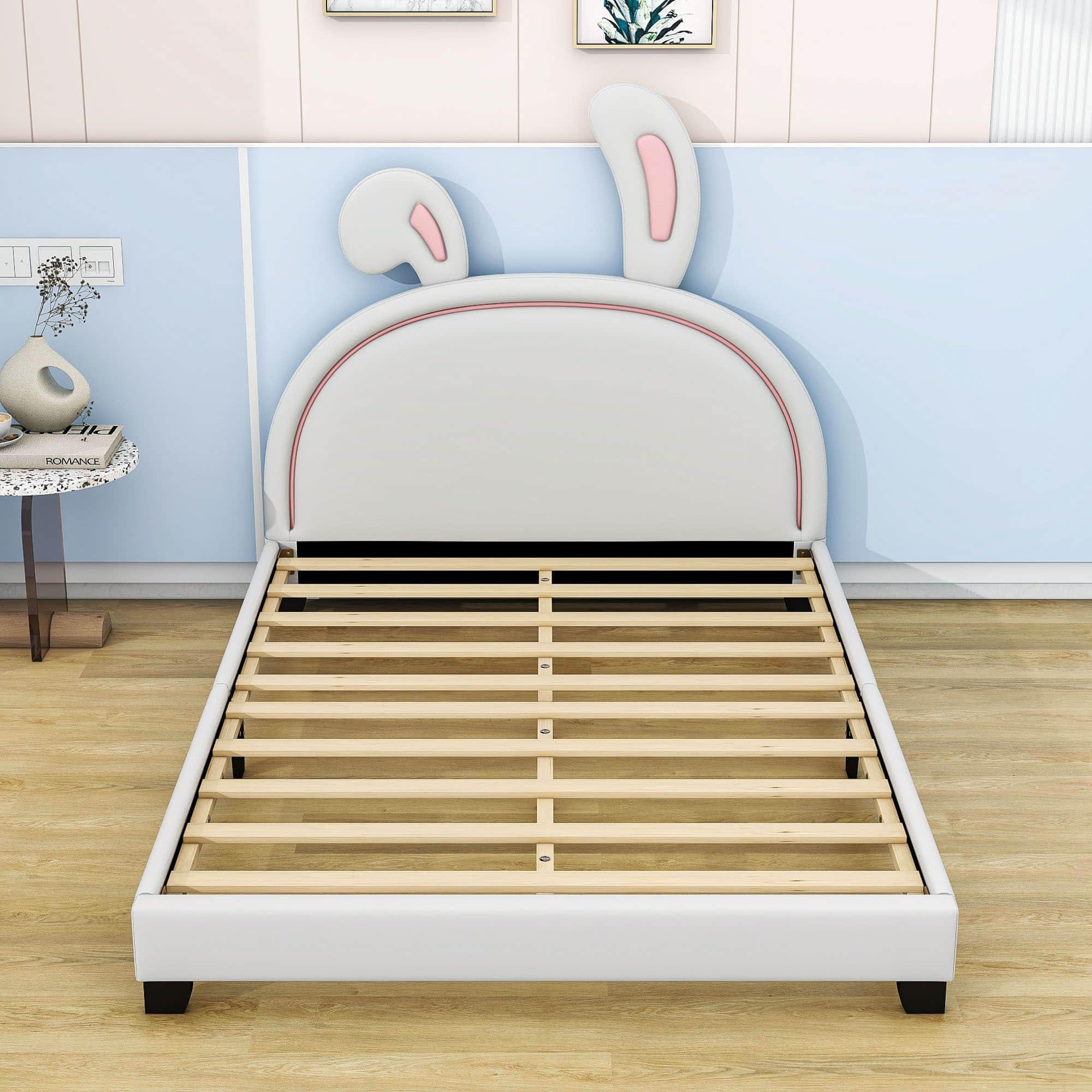 Cute Low Full Girls Leather Upholstered Platform Bed with Headboard